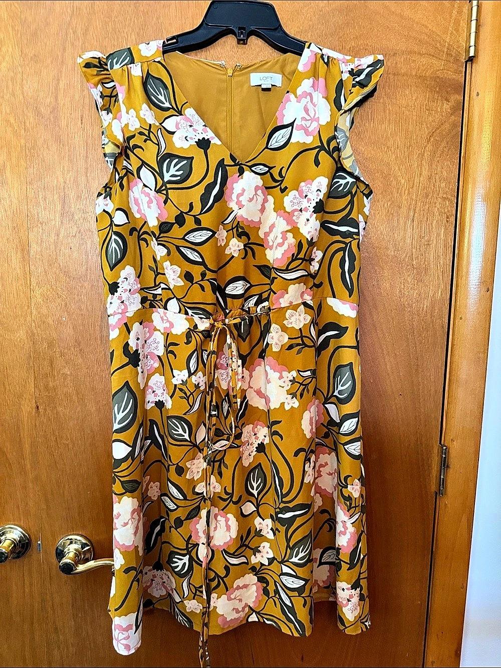 LOFT Floral Mini Dress in Yellow & Pink Size Large Like New